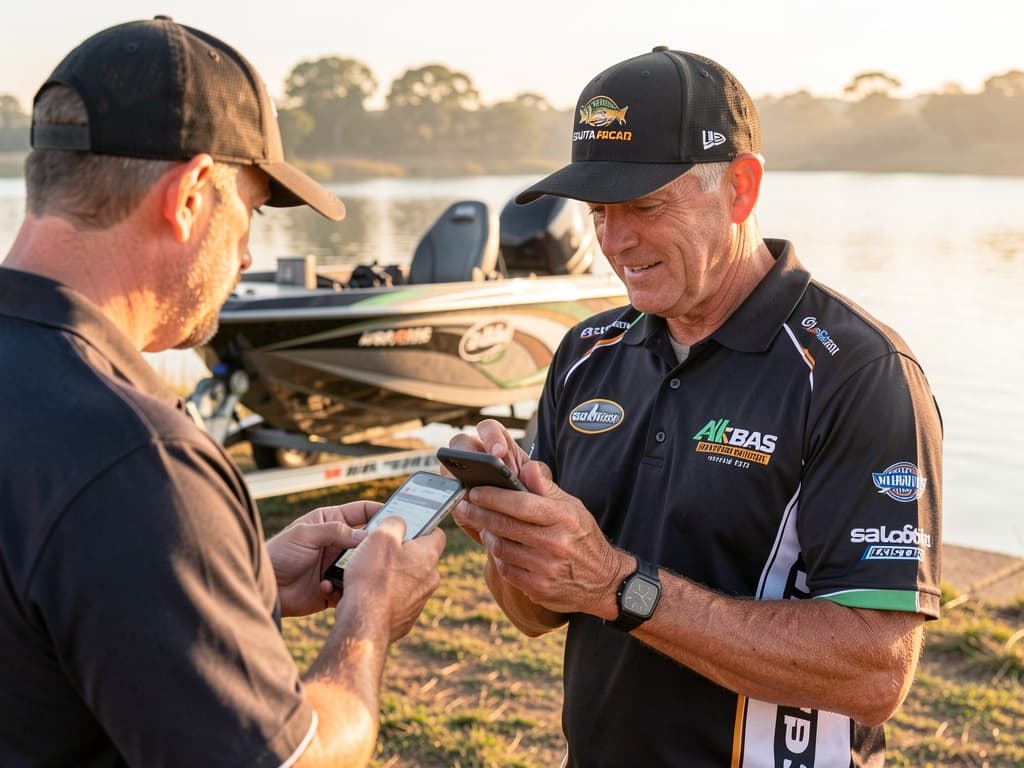 Angler registering online at a bass fishing tournament boat launch