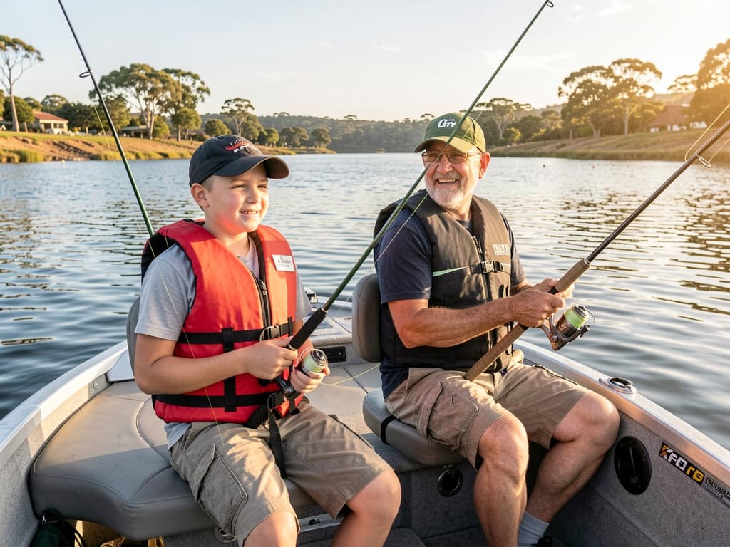 Junior angler and parent fishing together on a bass boat